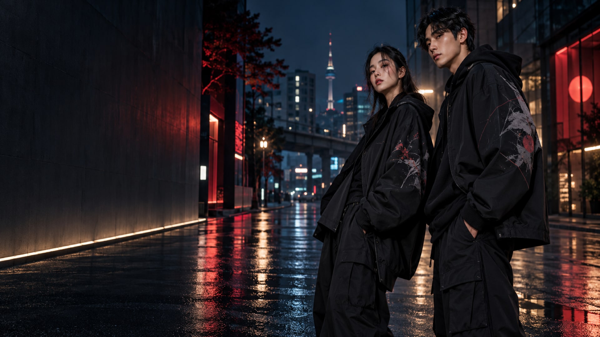 Seoul streetwear at night